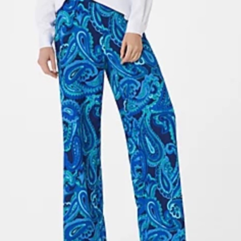 New Isaac Mizrahi Women’s Pants Semi-Flare 70s Pockets Blue Paisley Print XXS